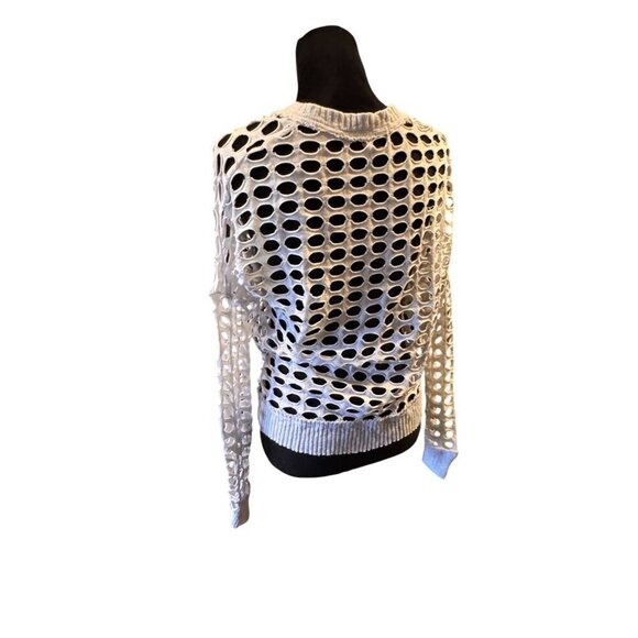 Pete Collection Open Weave White Long Sleeve Knit Sweater Top Women's Size XS - Picture 3 of 9